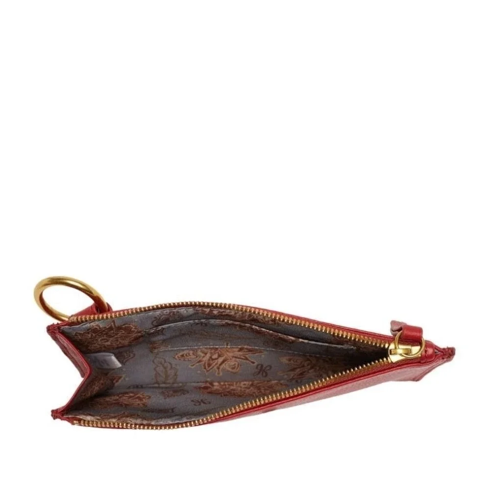 HOBO GO Tour Leather‎ Zip Pouch Bag, Wristlet, with Lanyard, Red/Gold, NWT